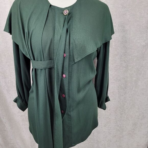 Christie of California Vintage Dark Green Capelet Blouse Renaissance Fairycore - Picture 6 of 15
